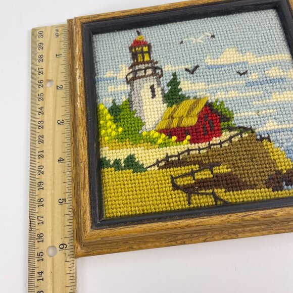 Vintage Framed Needlepoint Lighthouse Art - Picture 4 of 7